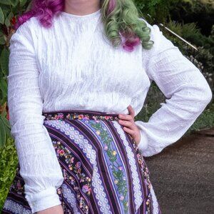 Gathered vintage handmade blouse with floral embroidery